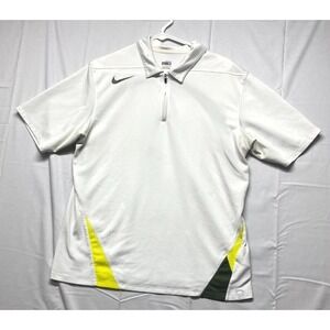 Nike Dri Fit Polo Shirt Mens Medium White Performance Golf Tennis 1/4 Zip Modern